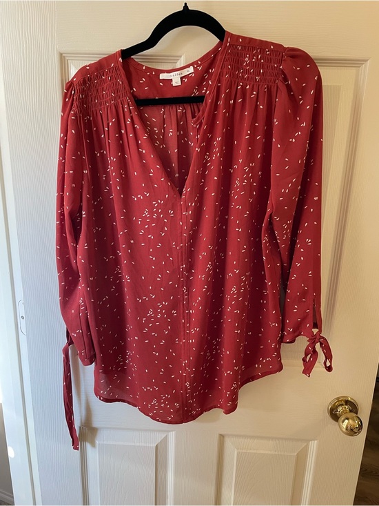 fun 2 fun Tops - Fun 2 fun Rust-Red Printed V-Neck Smocked Blouse
